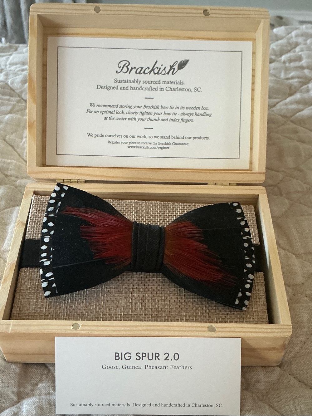 Brackish Big Spur 2.0 Black and Red Feather Bow Tie